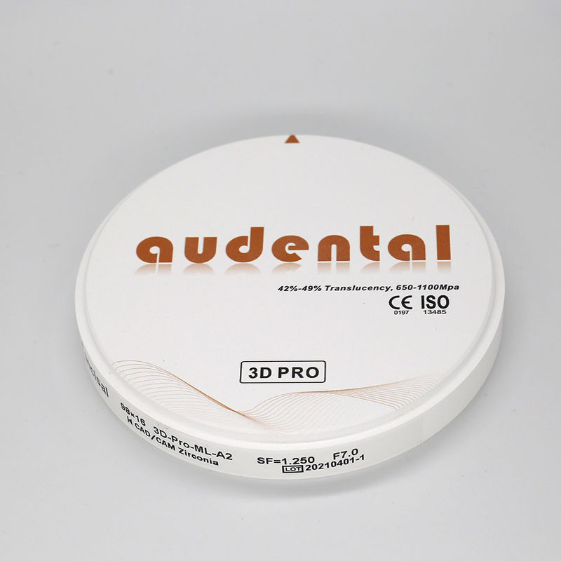 98mm Audental Zirconium Blocks Υψηλή αντοχή 650-1100Mpa Λευκό Zirconia Block για οδοντιατρικό εργαστήριο CAD CAM σύστημα αλεύρι